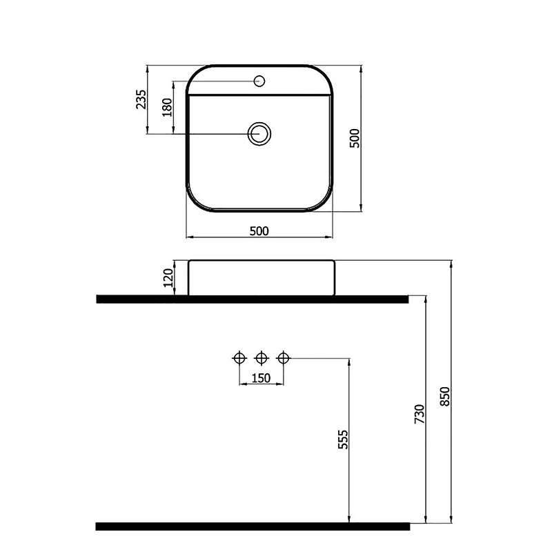 Loft Batarya Delikli Tezgah Üstü Lavabo 515050BT
